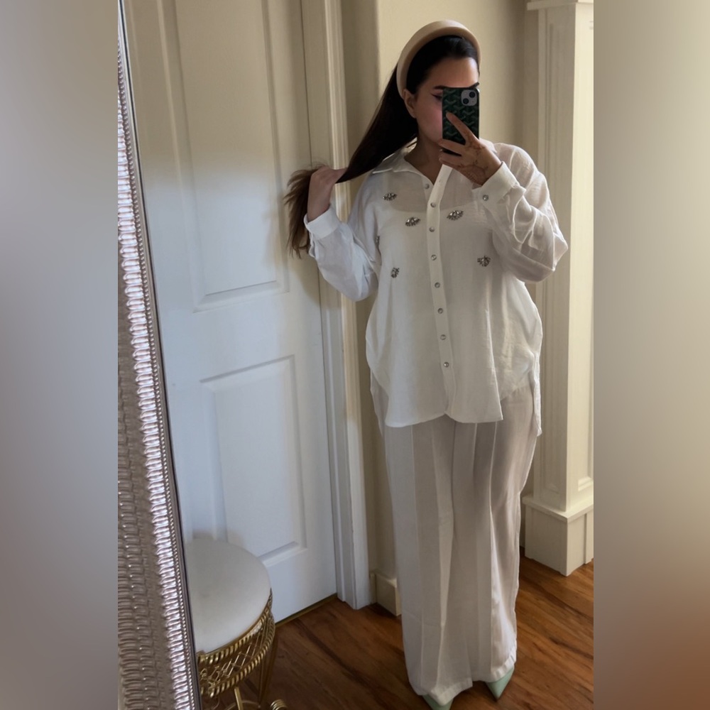 White Cotton Rhintone Set (2-Piece)